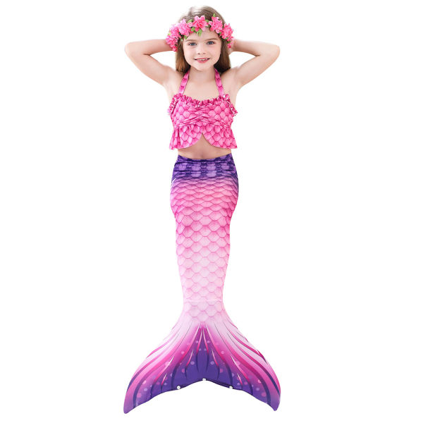 Barn Flickor Mermaid Tail 3ST Set Kostym Baddräkt Badkläder Strandkläder Ålder 2-13 år C 120cm