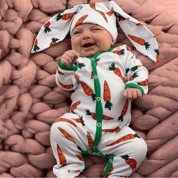 Baby Påsk Kläder Flickor Pojkar Sparkdräkt Bodysuit Jumpsuit Med Hatt 70cm