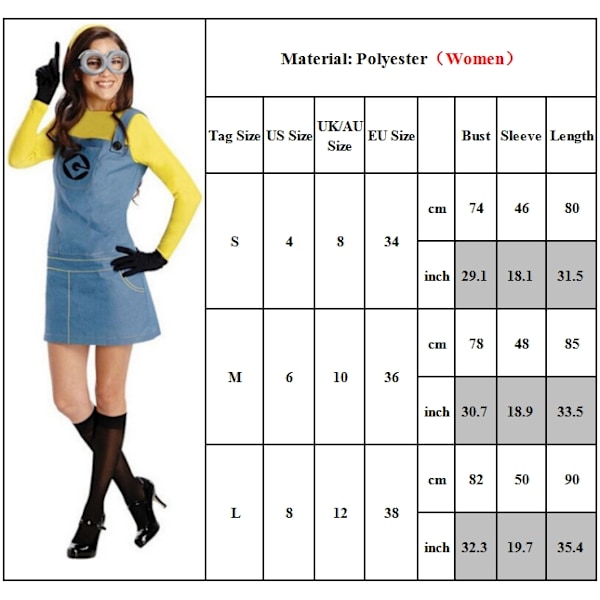 Minions Barn, Vuxen, Män, Kvinnor, Familj, Förälder-barn Outfit Kläder, Gul Overall Halloween Maskeraddräkt Outfit Fest Rollspel Prestation Womens L