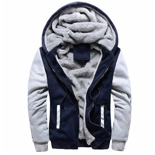 Varm vinterjacka för män med Sherpa-fleece och huva Black & Grey 4XL