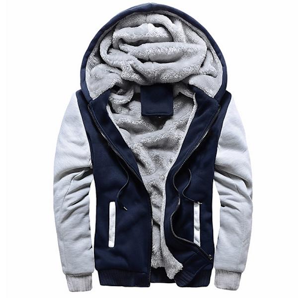 Varm vinterjacka för män med Sherpa-fleece och huva Red & Blue 4XL