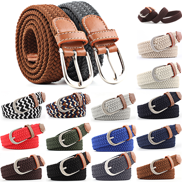 Vävt Stretchbälte Spänne PU Ring Spetsig Herr/Dam/Tonåring Mi Ka blue 100CM