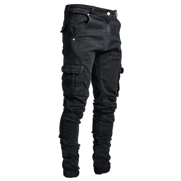 Mäns Enfärgade Slim Fit Jeans Jeansoveraller Black 3XL