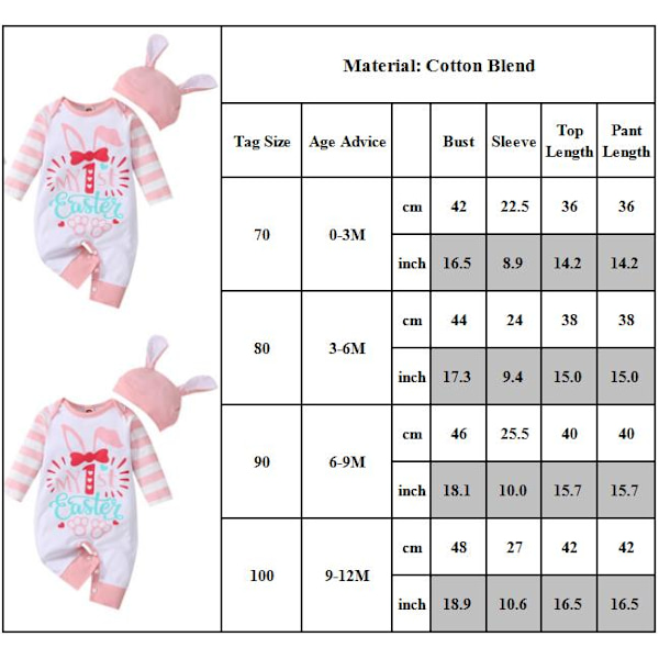 Vauvojen poikien tyttöjen pitkähihainen romper-body hatulla 2 kpl 90cm