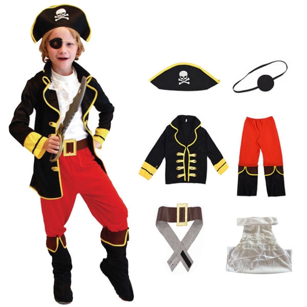 Kid Boy Pirate Cosplay Kostym Karibien Fancy Dress-Up Outfit Halloween Party M