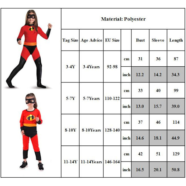 Barn Pojkar Flickor The Incredibles Cosplay Maskerad Kostym Party Bodysuit 5-7Years