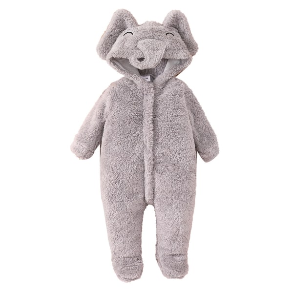 Djur Plysch Pojke Flicka Bodysuit Nyfödd Jumpsuit med Huva Julklapp dark grey 6-9M