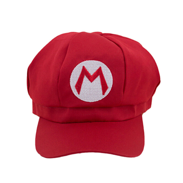 Anime Super Hat Cap Luigi Bros Bokstavstryckt Cosplay Cartoon Basebollkeps Kostym för Vuxna Hattar 3D Hatt Red