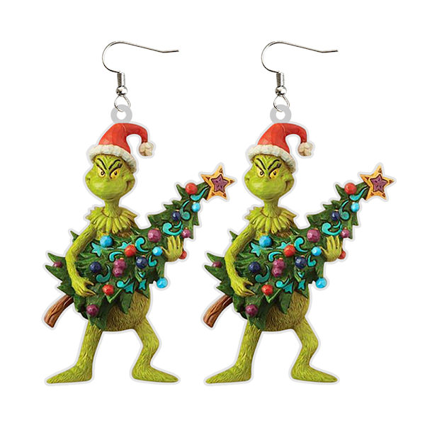 Jul The Grinch Øredobber Smykker 2D Nyhet Morsom Dinglende Drop Julegave Dame B