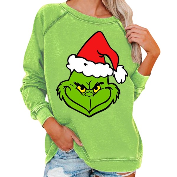 Kvinnor Christmas Grinch Winter Sweatshirt Casual Pullover Toppar E 2XL