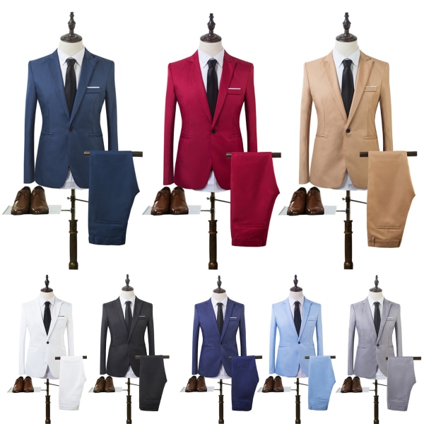 Herr Business Slim Blazer Kostym Smoking Jacka Långbyxor Formell White M