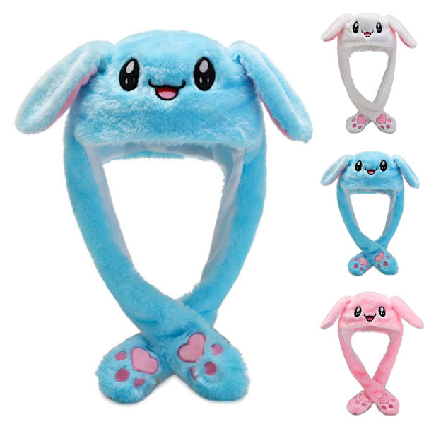 Plush Kaninhatt med Rörliga Öron Vintervarm Present Blue Rabbit