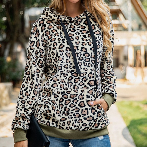 Leopard Luvtröja Kvinnor Långärmad Hoody Grey S