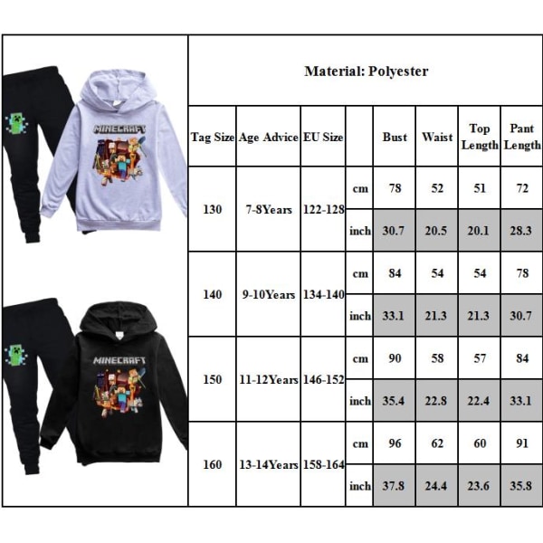 Barn Minecraft Hoodies Jumper Casual Sweatshirt Toppbyxor Outfit grey 130cm