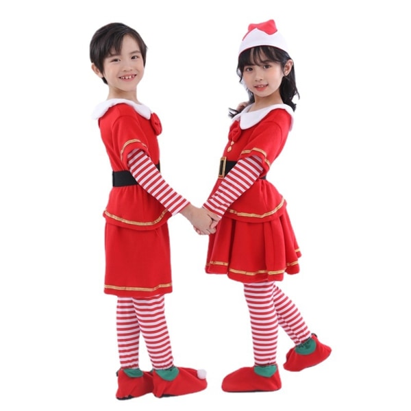Barn Flickor Pojkar Jul Tomte Dräkter Tomteklänning Outfit Vinter Girl 140cm