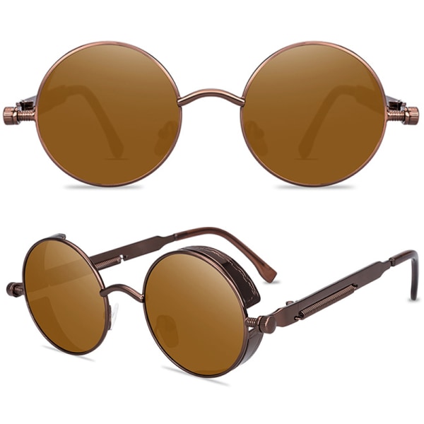 Runda objektivsolglasögon Fashion Circle Ozzy Hippie-glasögon Brown Frame Brown Lenses 3 Pack