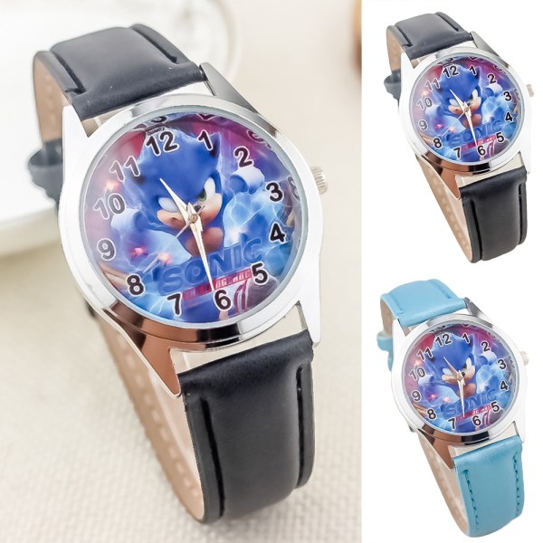 Kids Sonic The Hedgehog Watch Faux Leather Strap Quartz Watches blue