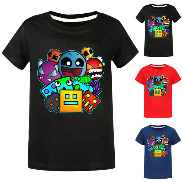 Barn Geometry Dash Pojkar Flickor Sommar Casual Kortärmad T-shirt bomull Toppar Present Navy blue 150cm