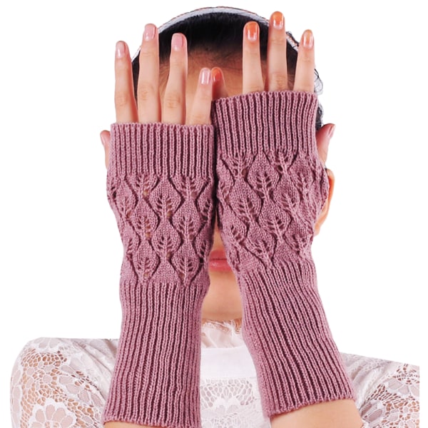 Kvinnor varm vinterarmvärmare Stickad långa fingerfria vantar Pink