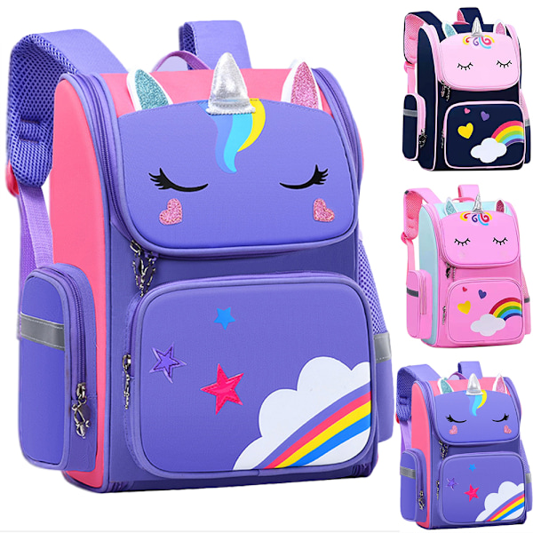 Rainbow Unicorn Ryggsäckar för Barn Flickor Axel Väska Skola Väska Rackback Pink L