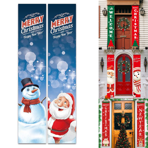 Julgransbanner med tecknade motiv för fest, dörr, väggdekoration, prydnader Red and green christmas tree