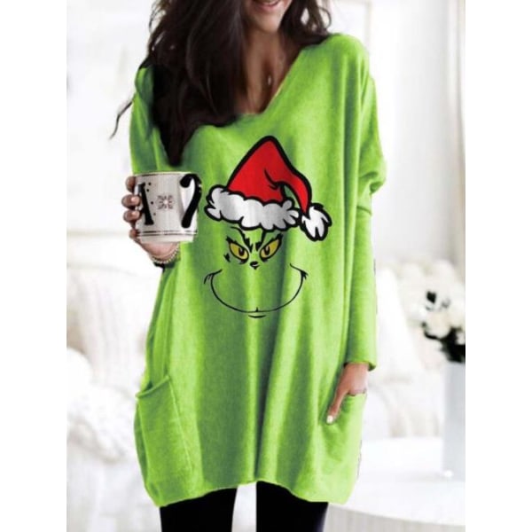 Julgrinch Långtröja för Kvinnor, Casual Långärmad A 2XL