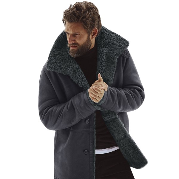 Herr tjock fleece päls fodrad kappa jacka tröja topp Grey XL