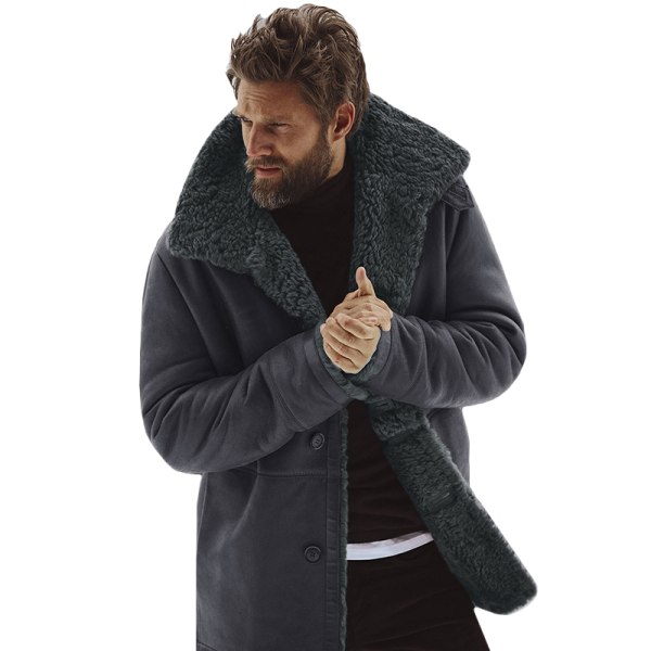 Herr tykk fleece pelsforet kåpe jakke genser topp Grey M