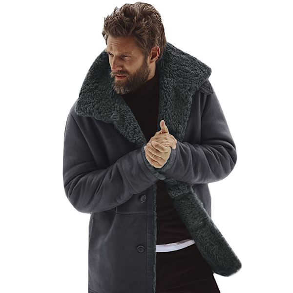 Herre tyk fleece pelsforet kappe jakke trøje top Grey M