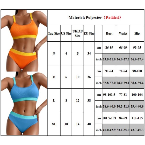 Vadderad bikiniuppsättning för kvinnor, baddräkt, sommarbadkläder, strandkläder Orange S