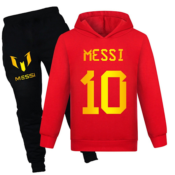 Barn Pojkar Messi Nummer 10 Träningsdräkt 2 Delar/Set Huvtröjor Pullover Topp med Sportbyxor Red 140cm