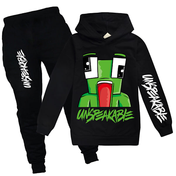 Børne UNSPEAKABLE Hættetrøje Sweatshirt Bukser Træningsdragt Sports Sæt black 130cm