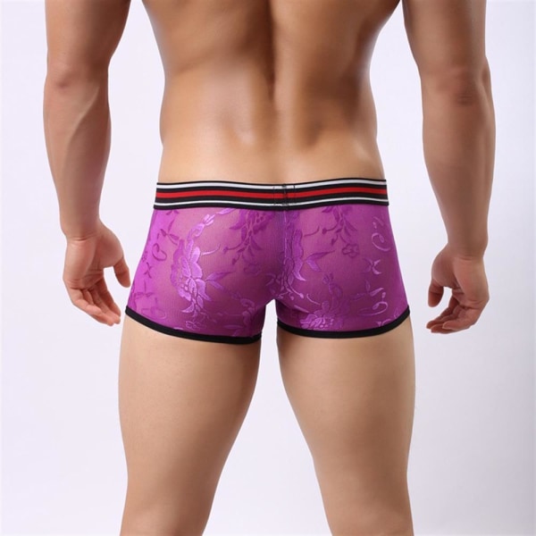 Herr Sexiga Mesh Spets Trunks Shorts Andas Underkläder Trosor Purple M