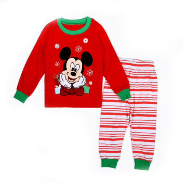 Barnpojkar Flickor Julpyjamas Nattkläder Mickey Set Red 90