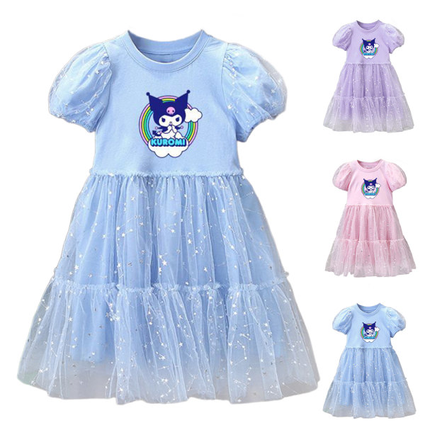 Kuromi Kids Girls Short Top Mesh Kjol T-shirt Mesh Princess Dress Blue 110cm