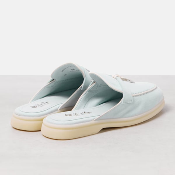 LORO PIANA Charms Walk Utsmyckade Mockamules Tofflor Light Blue 41