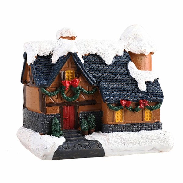 Mini Julby Glowing Hus Ornament Bordbelysning Hus Resin Hantverk Dekoration för Hem Semester Jul Fest Barn Present F