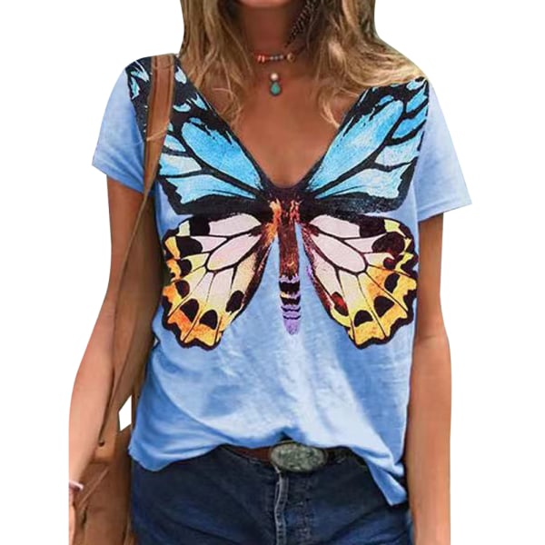 Kvinnor fjäril tryck kortärmad T-shirt blus to 09cd | Fyndiq