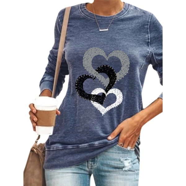 Kvinnors hjärtatryck T-tröjor Pullover Alla hjärtans daggåvor Black L