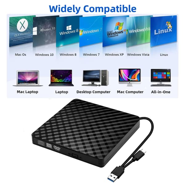 Ekstern USB optisk stasjon, DVD-opptaker, plate leser/skriver