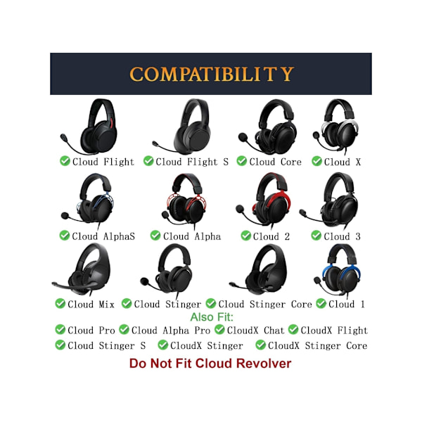 Hovedtelefonpude til Hyperx Cloud 1/2/pro/core/alpha/alpha S/flight/stinger/mix/cloudx/cloudx Chat Preto