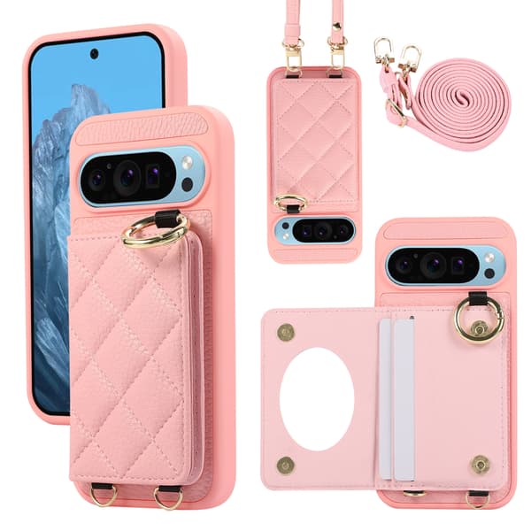 Fodral med diamantmönster och lång snodd för Google Pixel 11 Pink