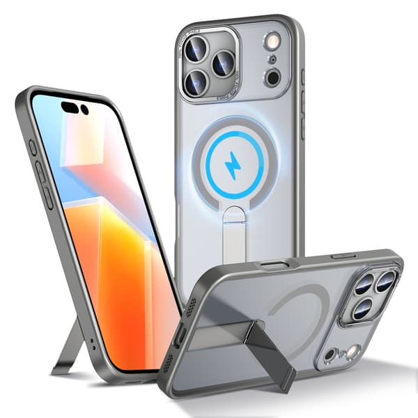 Magnetisk deksel til iPhone 18 Pro Max, matt finish og integrert stativ Gray