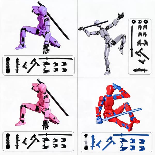 3D actionfigur for borddekorasjon (med 4 våpen + 3 typer hender) 4 stk