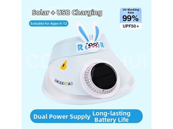 Børns solhat med genopladelig solcelleventilator - cool og charmerende til sommeren Light blue