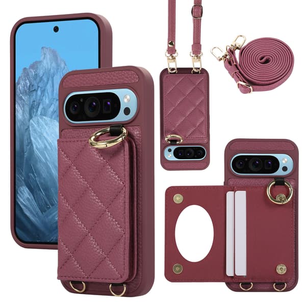 Fodral med diamantmönster och lång snodd för Google Pixel 11 Pro Plum