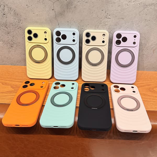 Deksel til iPhone 18 Pro Max – Mykt deksel med bølgete design, magnetisk ringstativ Blue