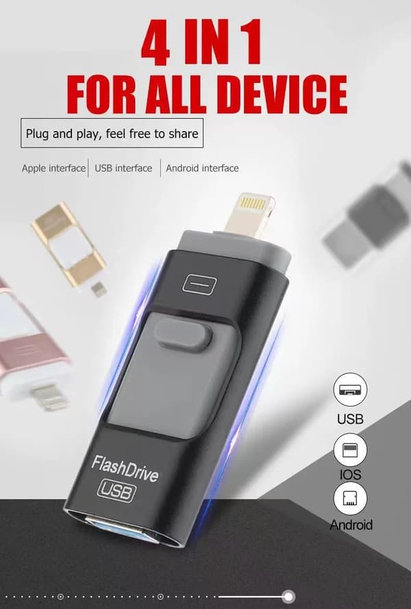 128 GB USB 3.0 Flashdrev til Android og iPhone Black