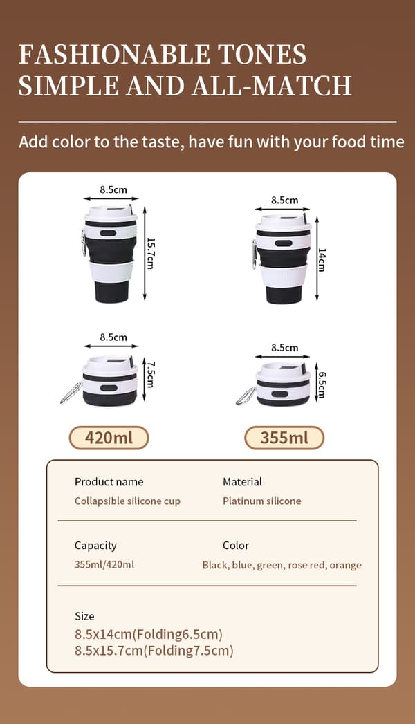 Hopfällbar kaffekopp i silikon 420ml 2-pack