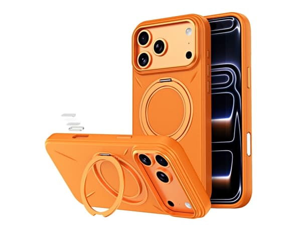 TPU-deksel til iPhone 18 Pro med 360° roterende magnetisk stativ, MagSafe-kompatibel Orange